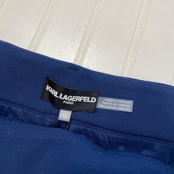 Karl Lagerfeld Navy Ruffle Belted Skirt - Picture 4 of 6